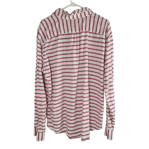 Vintage Linen Blend Old Navy Stripe Red Ivory Button Down Slim Fit XL - Picture 4 of 6